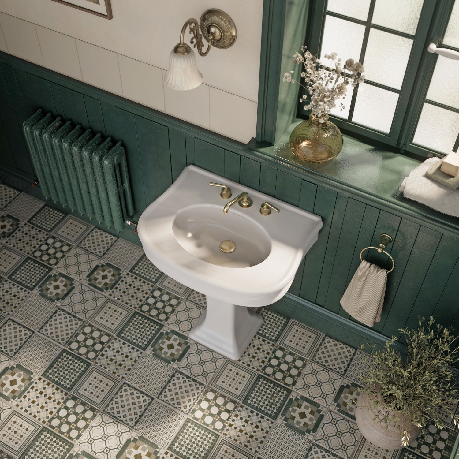 28" Traditional Pedestal Sink with Integrated Oval Bowl, Seamless Rounded Decorative Trim and Overflow