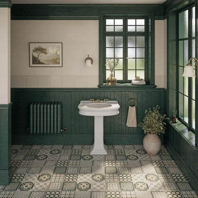 28" Traditional Pedestal Sink with Integrated Oval Bowl, Seamless Rounded Decorative Trim and Overflow