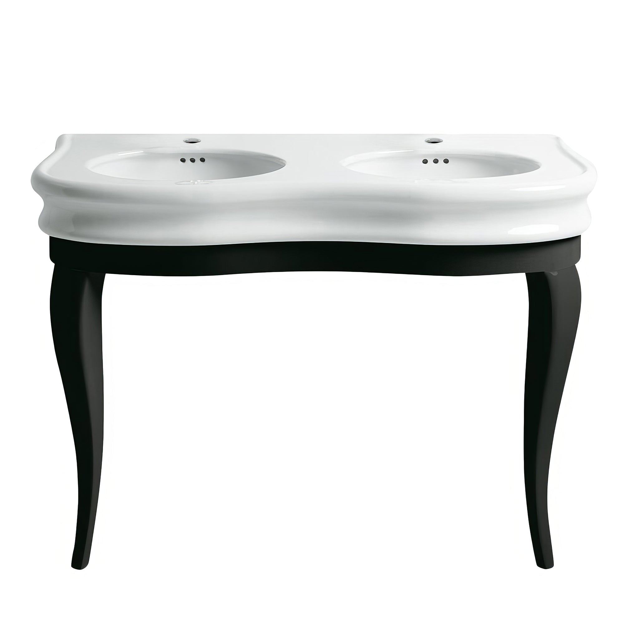 47" Large Console With integrated oval bowls, Overflow and Black Wooden Leg Support