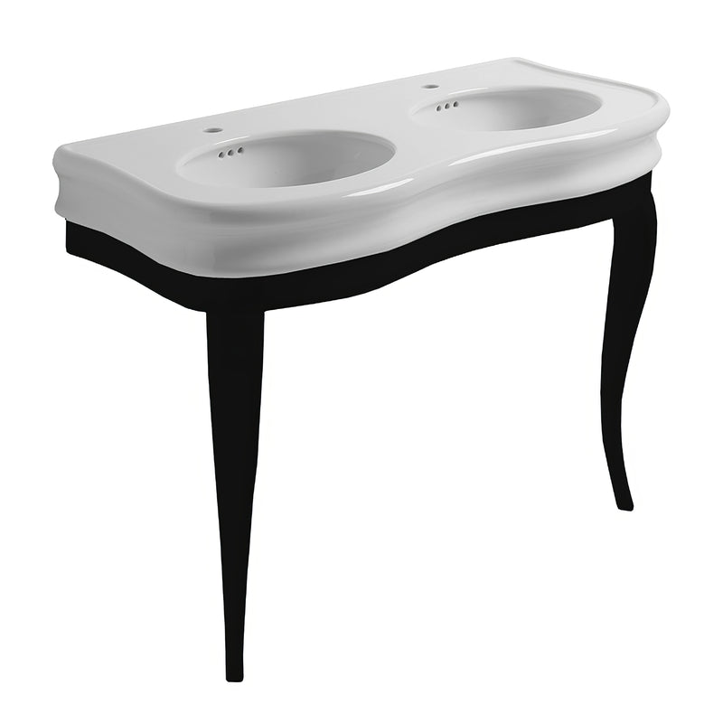 47" Large Console with integrated oval bowls, Overflow and Black Wooden Leg Support