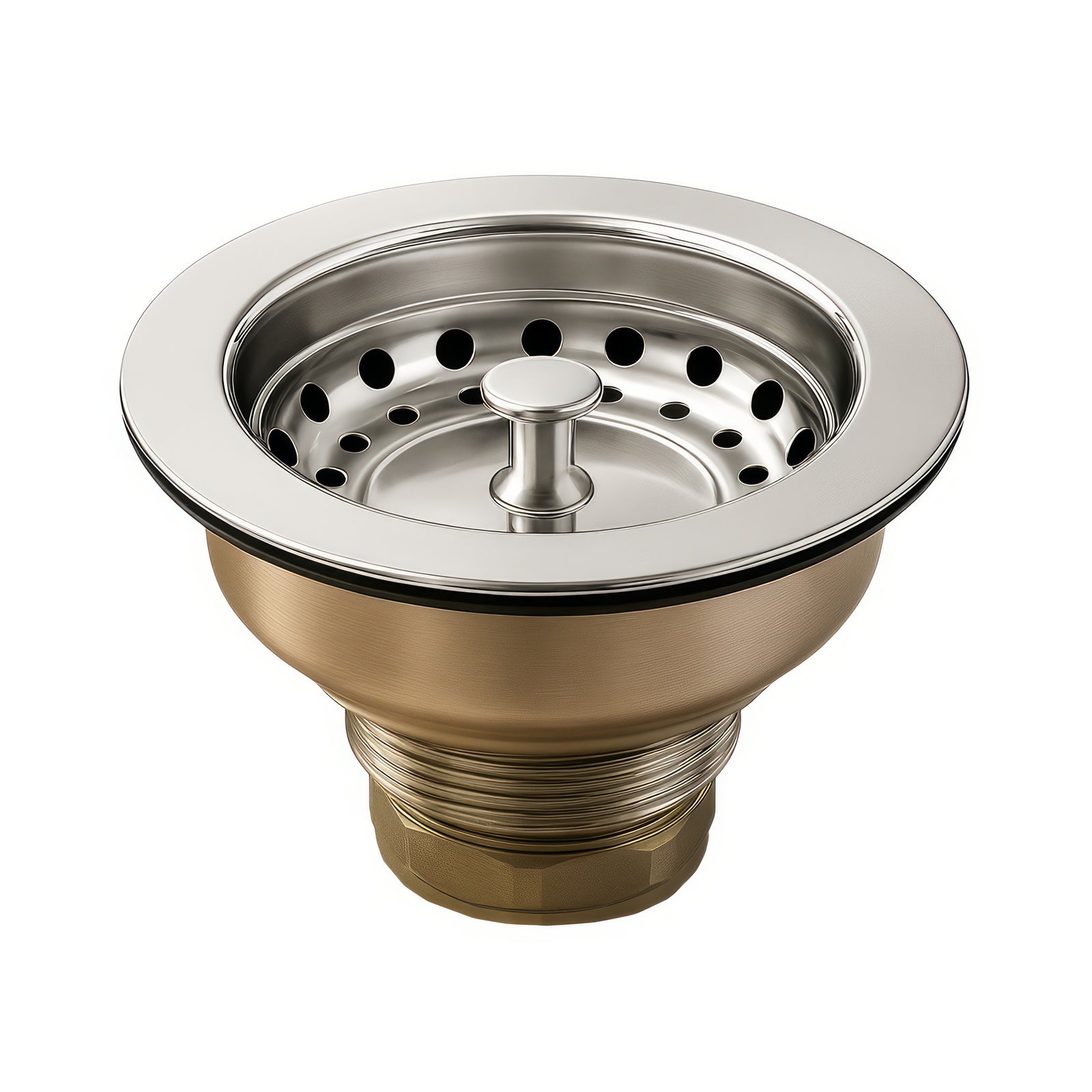 3-1/2" Solid Stainless Steel Basket strainer with polished finish and lift stopper