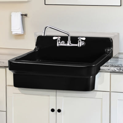 30" single bowl fireclay kitchen/utility front apron sink with high backsplash and faucet drilling