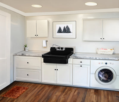 30" single bowl fireclay kitchen/utility front apron sink with high backsplash and faucet drilling