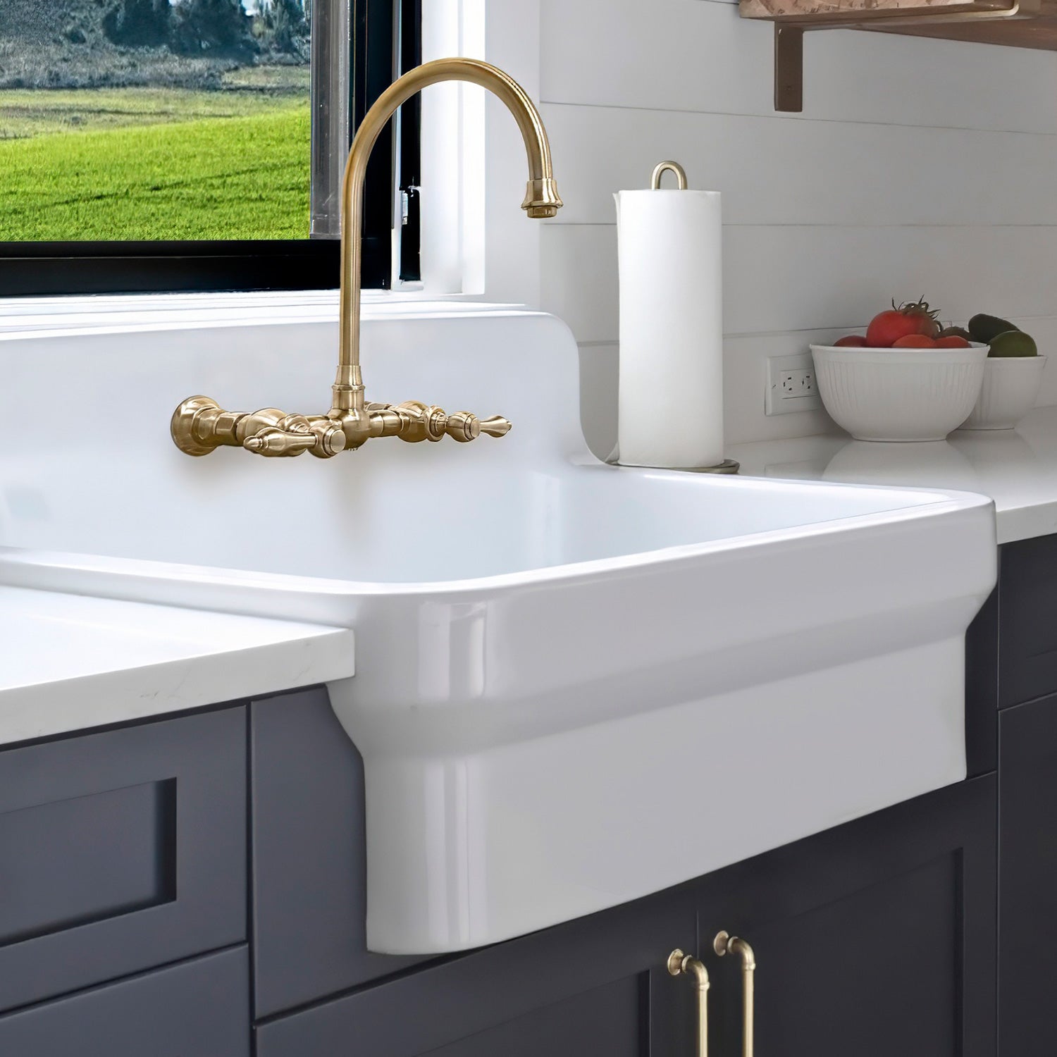 white fireclay apron front farmhouse sink rustic kitchen
