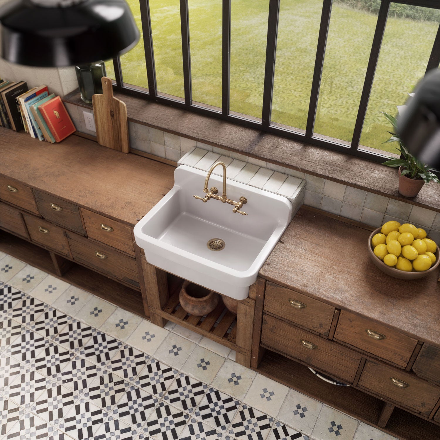 30" single bowl fireclay kitchen/utility front apron sink with high backsplash and faucet drilling