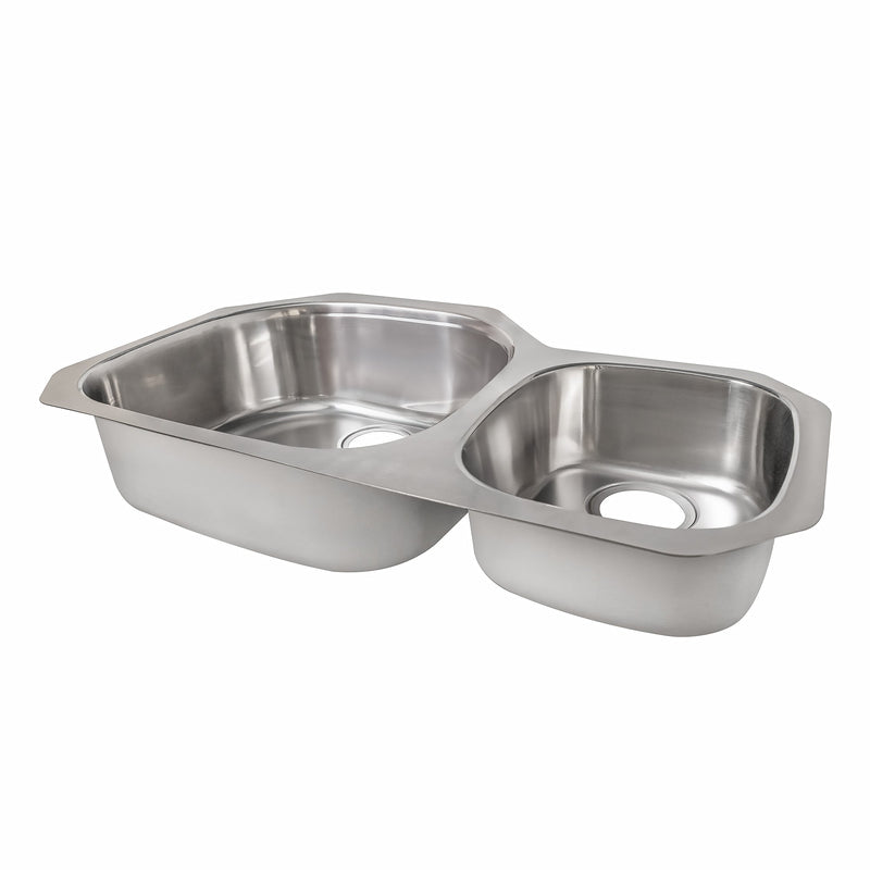 37" Stainless Steel Double Bowl Undermount Sink with a Brushed Exterior and Polished Interior