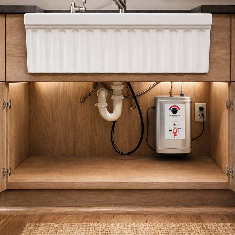 Stainless steel under-counter heating tank for Whitehaus instant hot water dispensers