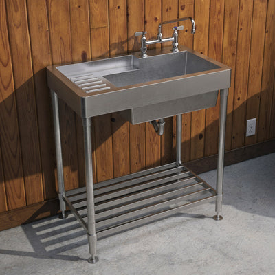 33" Pearlhaus Stainless steel single bowl, freestanding sink with drainboard & lower rack