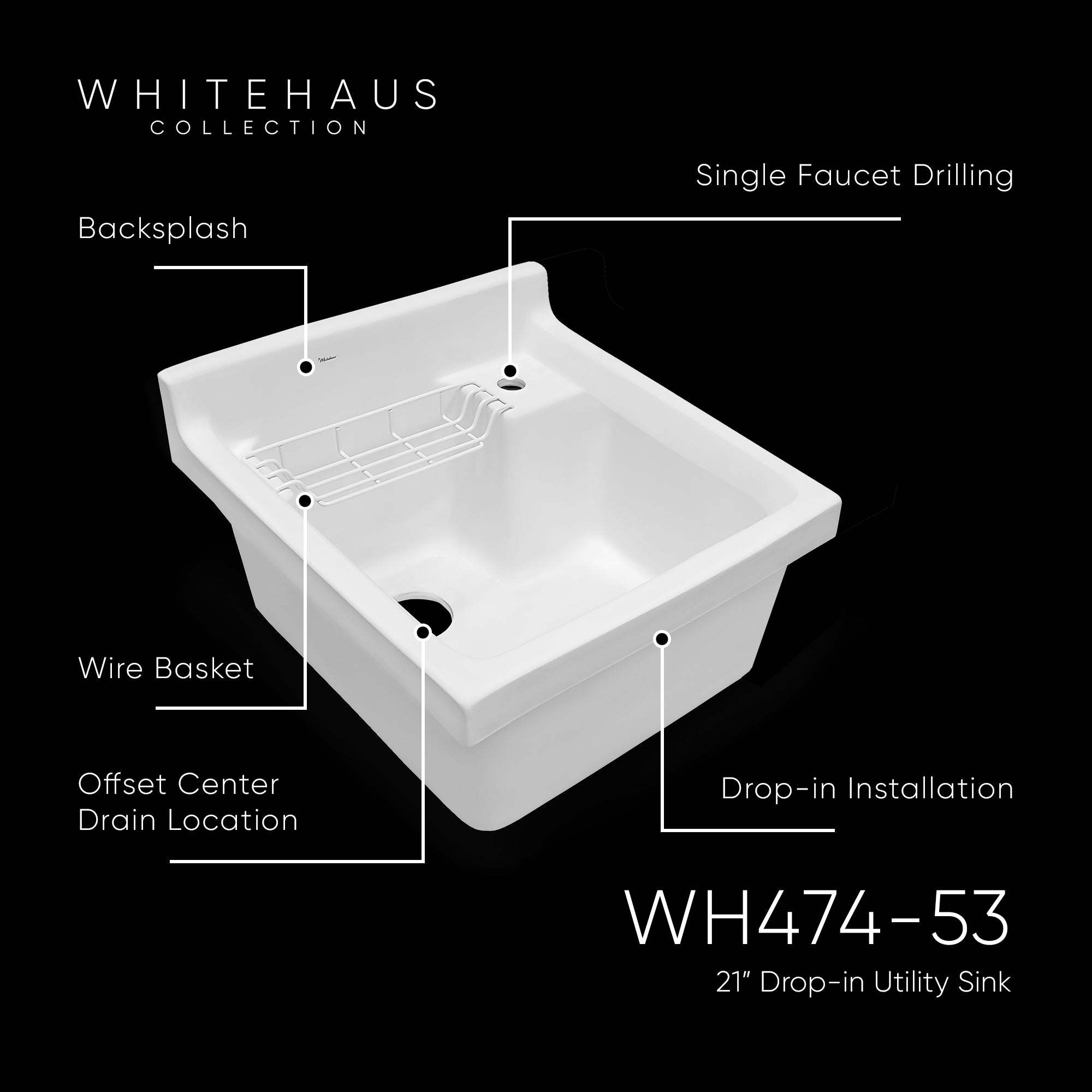 Vitreous Single Bowl, Drop-in Sink with Wire Basket and Off