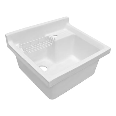 Vitreous Single Bowl, Drop-in Sink with Wire Basket and Off Center Drain Location