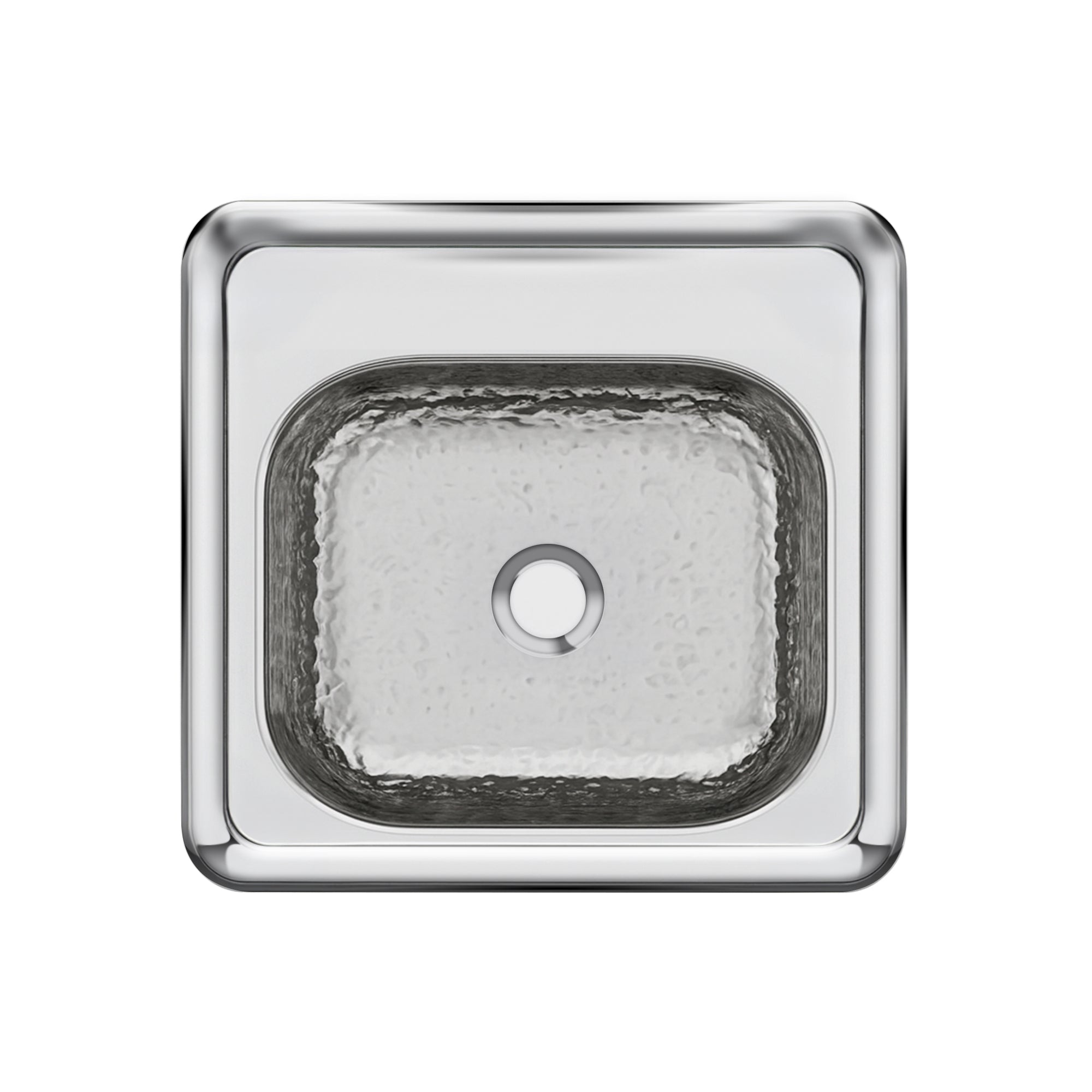 15" Square Stainless Steel Drop-In Entertainment/ Prep Sink With A Hammered Texture Bowl And Mirror Finish Ledge