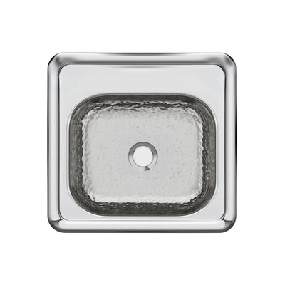 15" Square Stainless Steel Drop-In Entertainment/ Prep Sink With A Hammered Texture Bowl And Mirror Finish Ledge