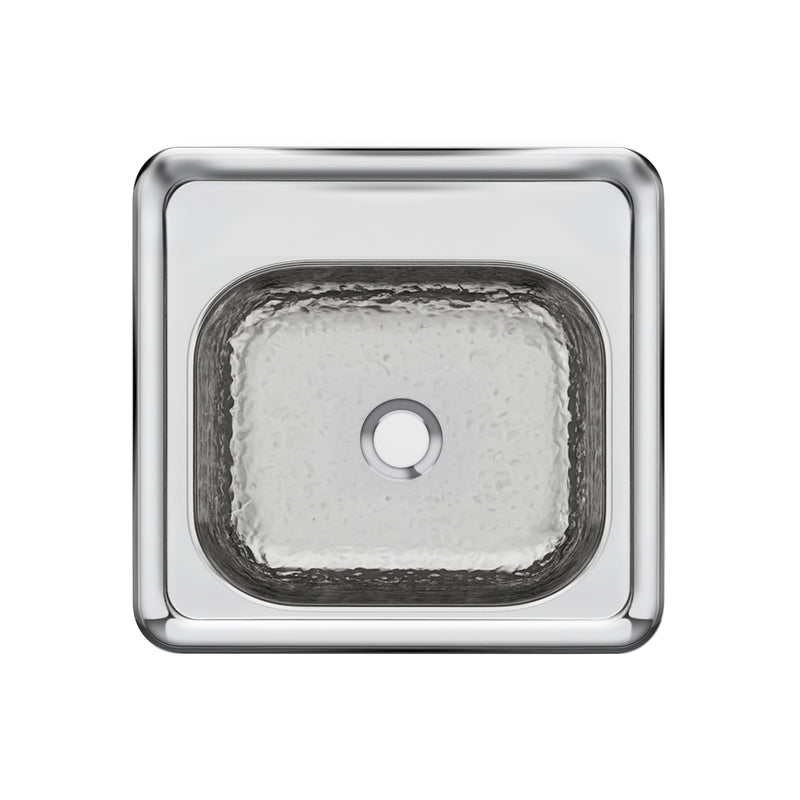 15" Square Stainless Steel Drop-In Entertainment/ Prep Sink With A Hammered Texture Bowl And Mirror Finish Ledge