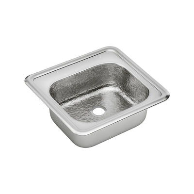 15" Square Stainless Steel Drop-In Entertainment/ Prep Sink With A Hammered Texture Bowl And Mirror Finish Ledge