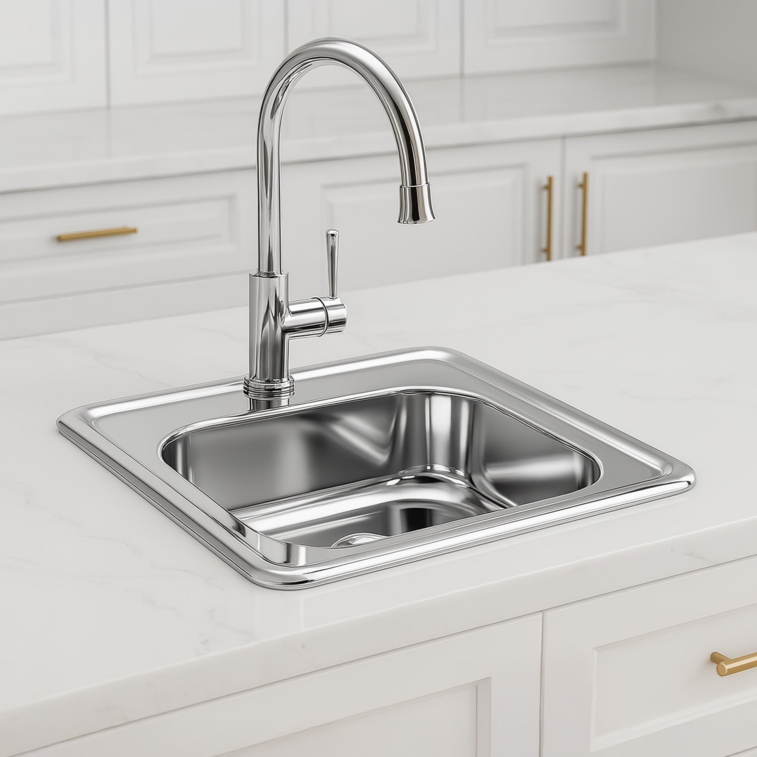 15" Square Stainless Steel Drop-In Entertainment/ Prep Sink With Polished Bowl