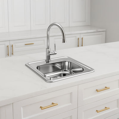 15" Square Stainless Steel Drop-In Entertainment/ Prep Sink With Polished Bowl