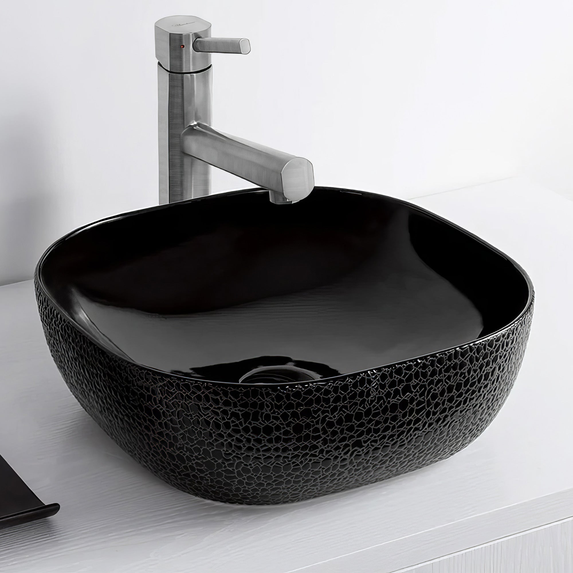 16" Square Vessel Sink with Embossed Exterior and Smooth Interior