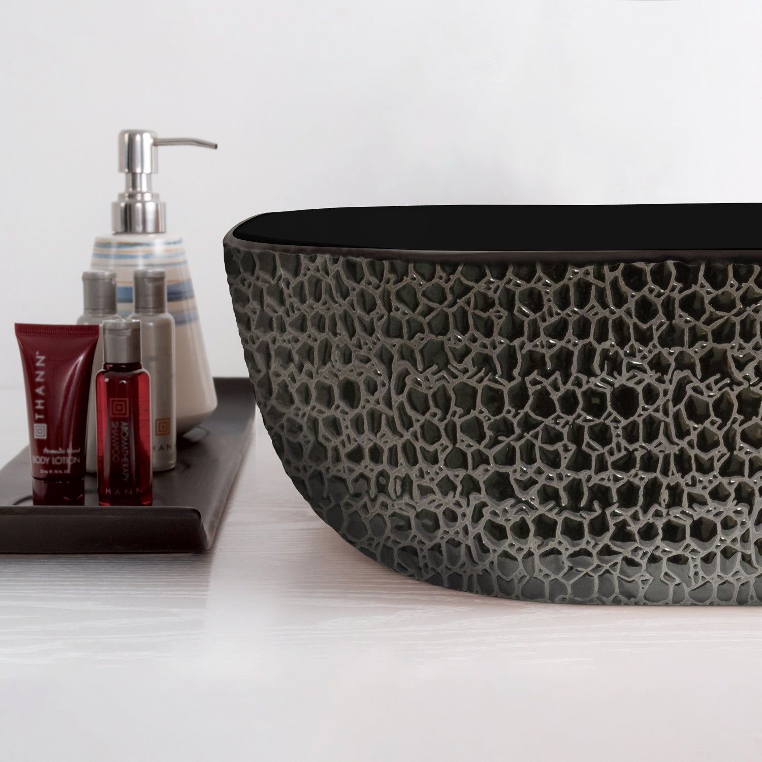 16" Square Vessel Sink with Embossed Exterior and Smooth Interior