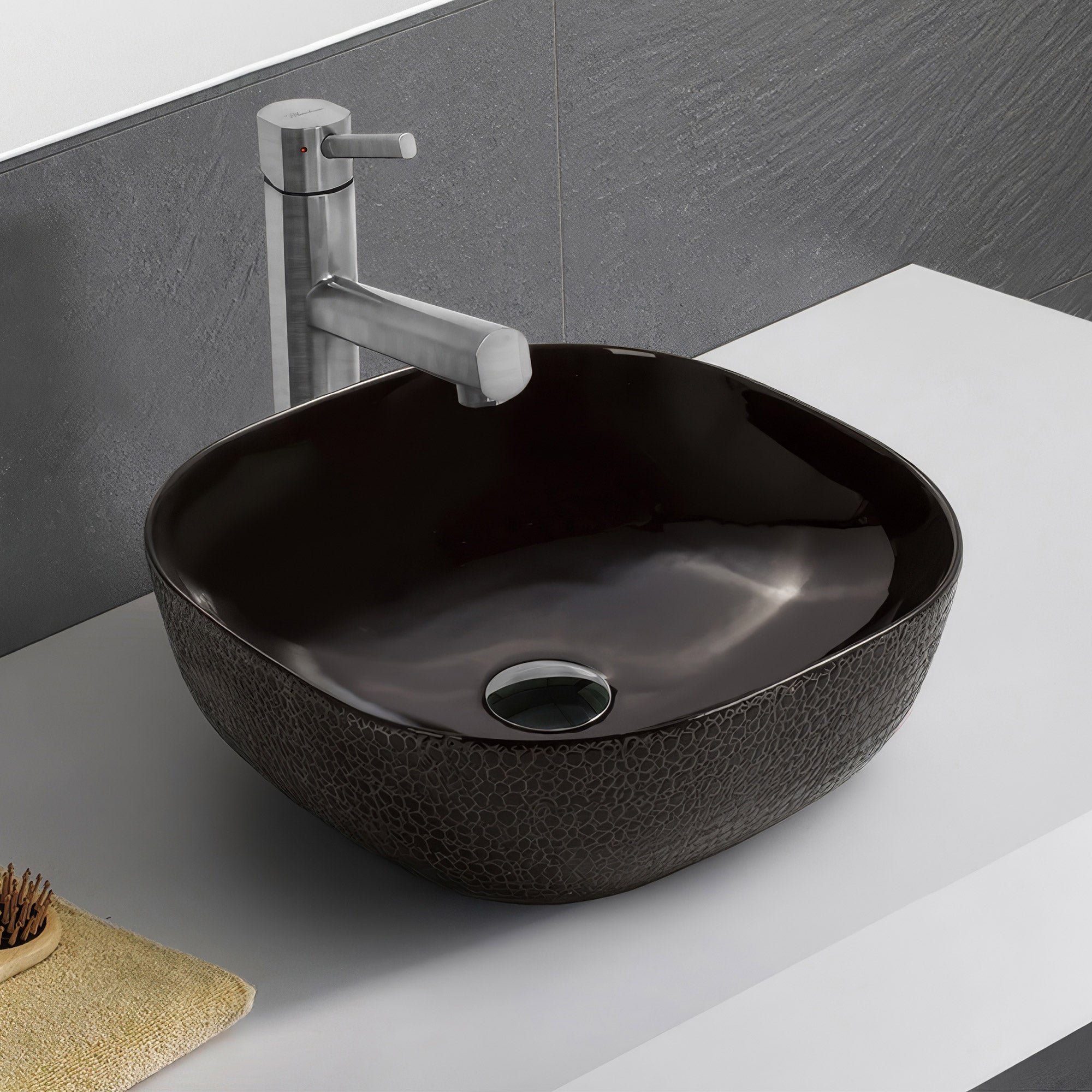 16" Square Vessel Sink with Embossed Exterior and Smooth Interior