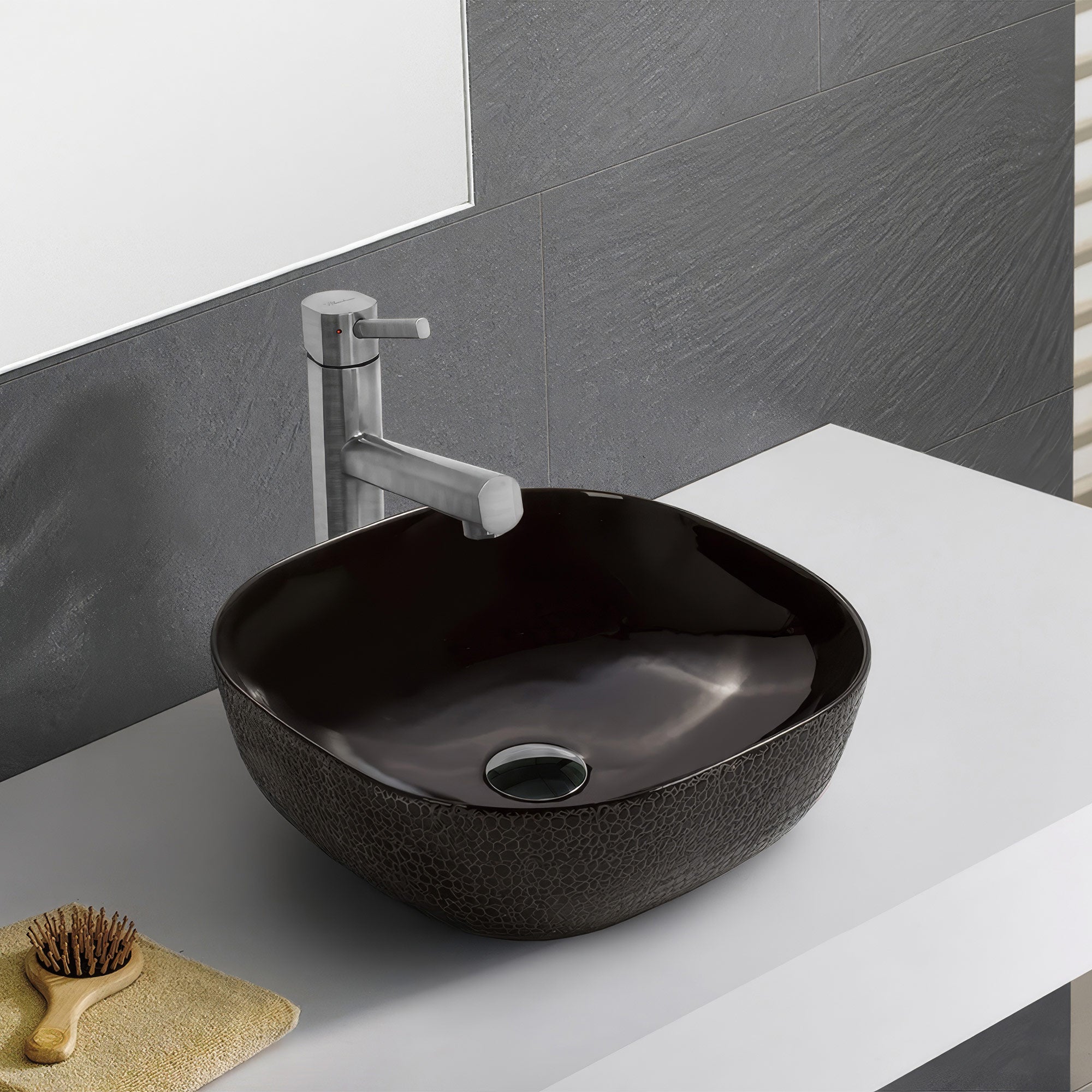 16" Square Vessel Sink with Embossed Exterior and Smooth Interior