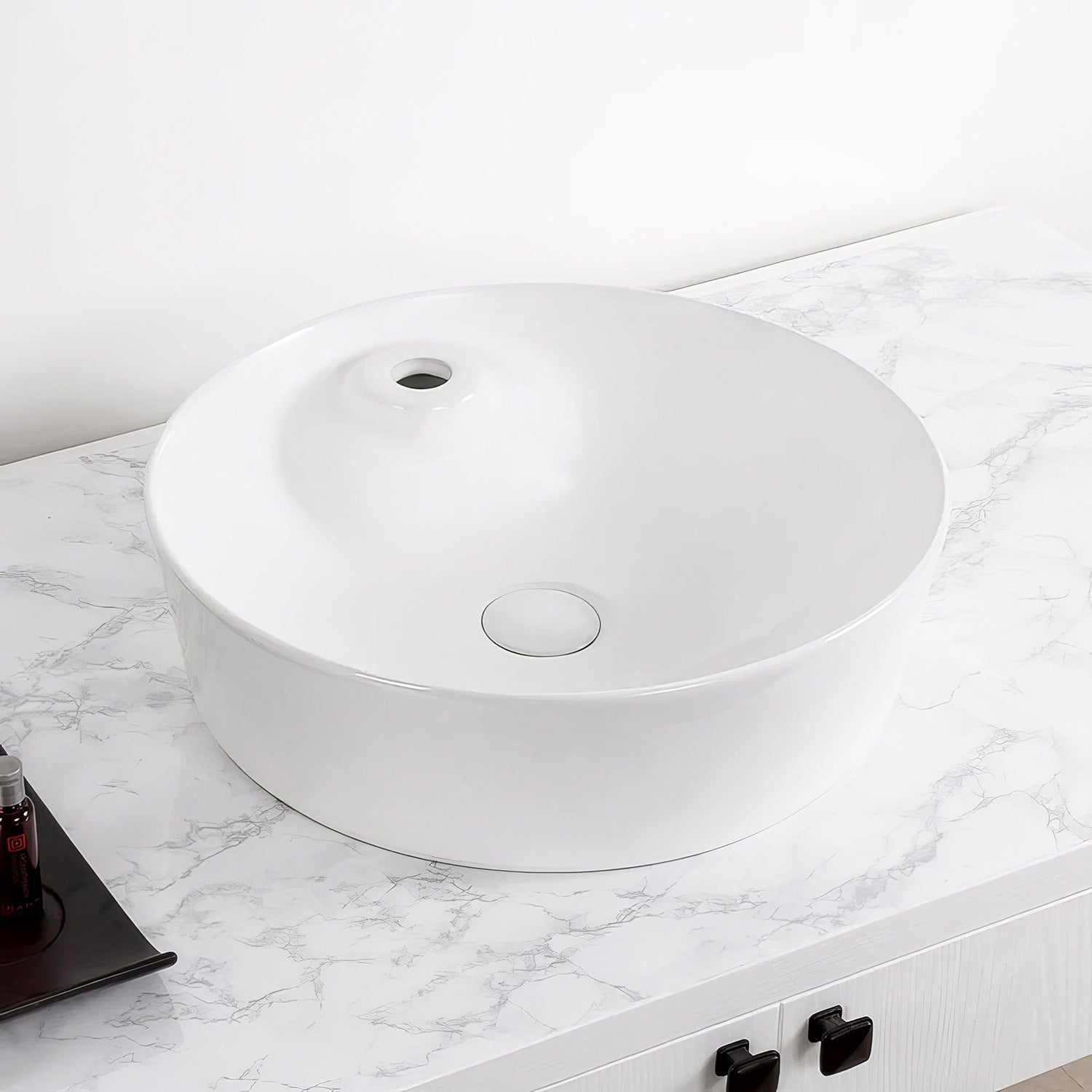 17" Round Above Mount/ Vessel Lavatory Basin With Single Faucet Drilling