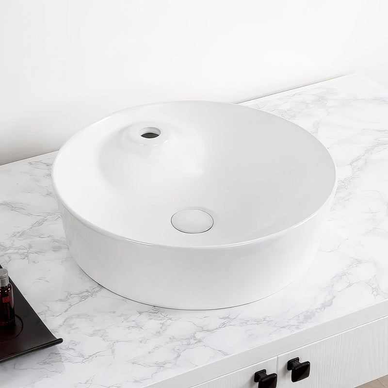 17" Round Above Mount/ Vessel Lavatory Basin With Single Faucet Drilling