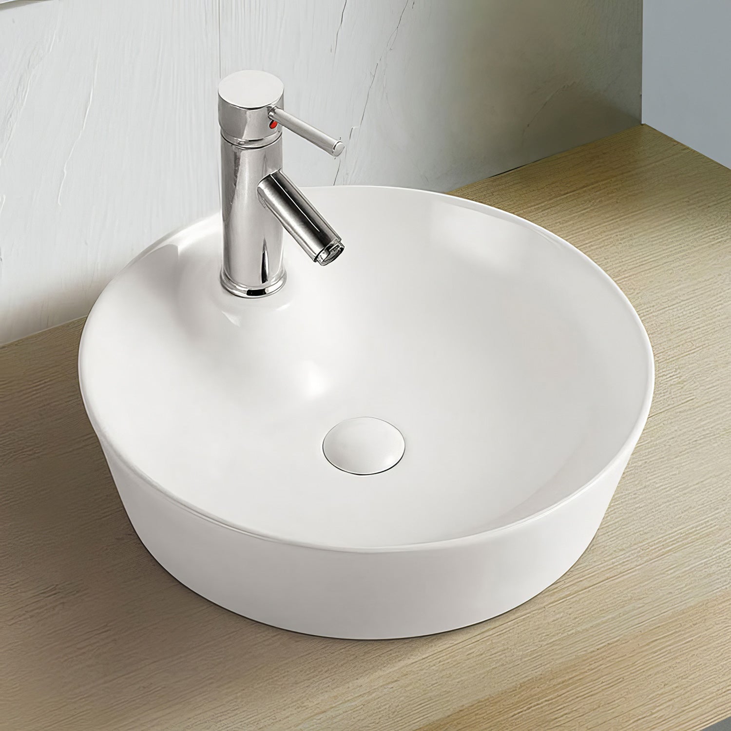 17" Round Above Mount/ Vessel Lavatory Basin With Single Faucet Drilling