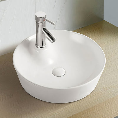 17" Round Above Mount/ Vessel Lavatory Basin With Single Faucet Drilling