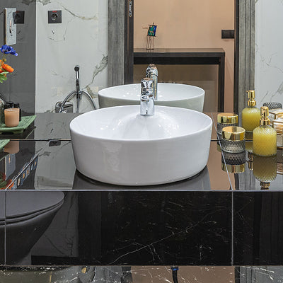 17" Round Above Mount/ Vessel Lavatory Basin With Single Faucet Drilling