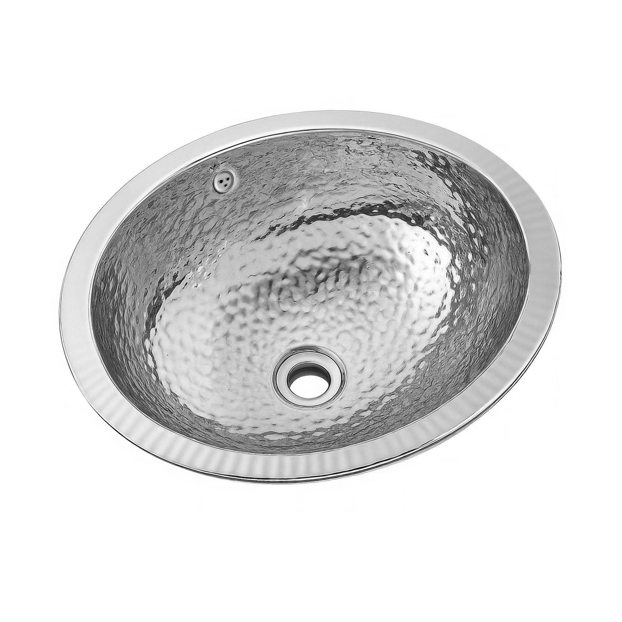 18" oval undermount lavatory basin with hammered textured surface and overflow