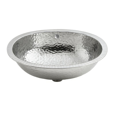 18" oval undermount lavatory basin with hammered textured surface and overflow