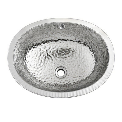 18" oval undermount lavatory basin with hammered textured surface and overflow