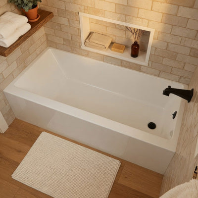 Alcove soaking bathtub with drain hole options