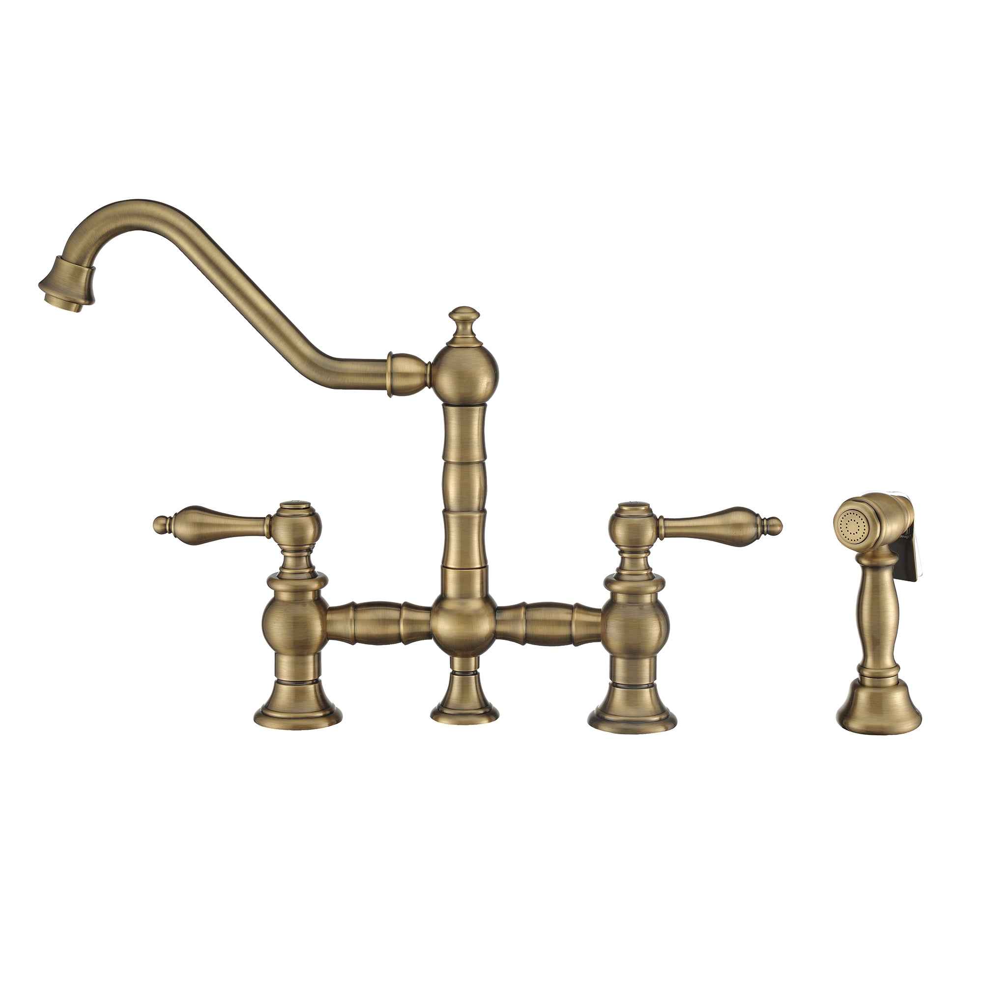 Bridge Faucet with Long Traditional Swivel Spout, Lever Handles and Solid Brass Side Spray