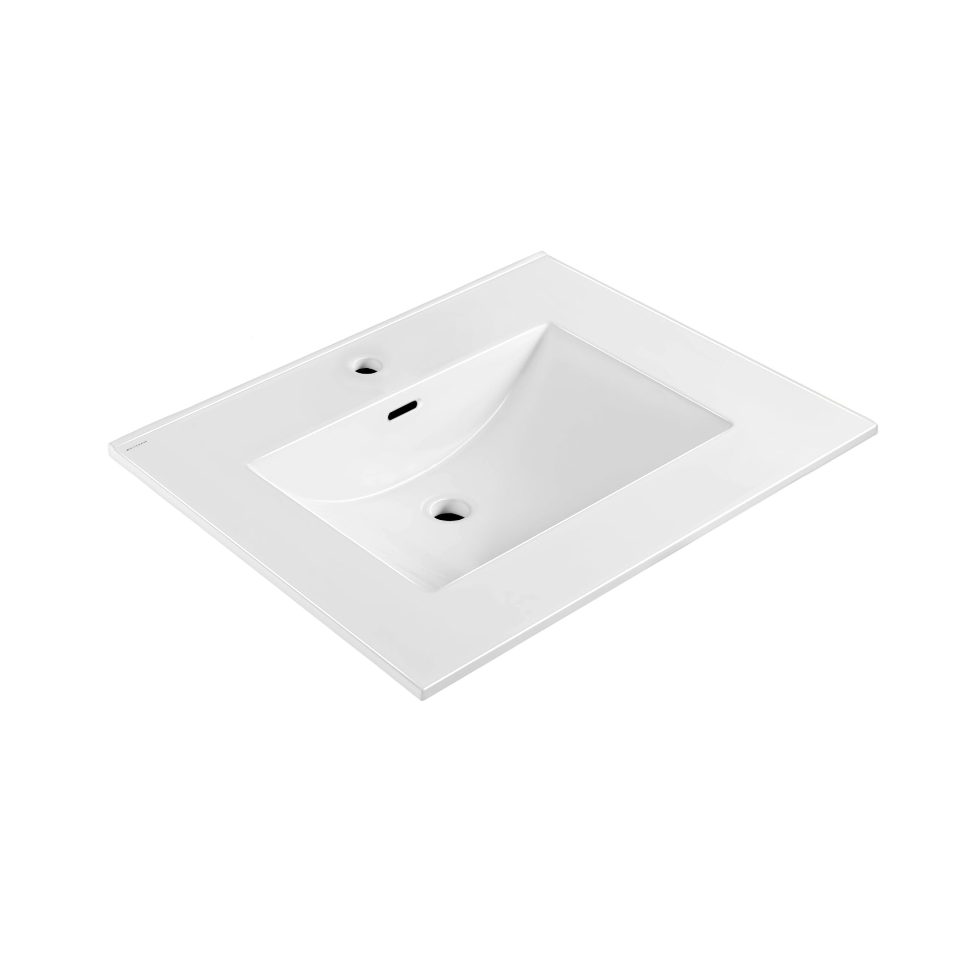 Countertop Vanity Sink with Integrated Rectangular Bowl, Faucet Drilling Options and Overflow