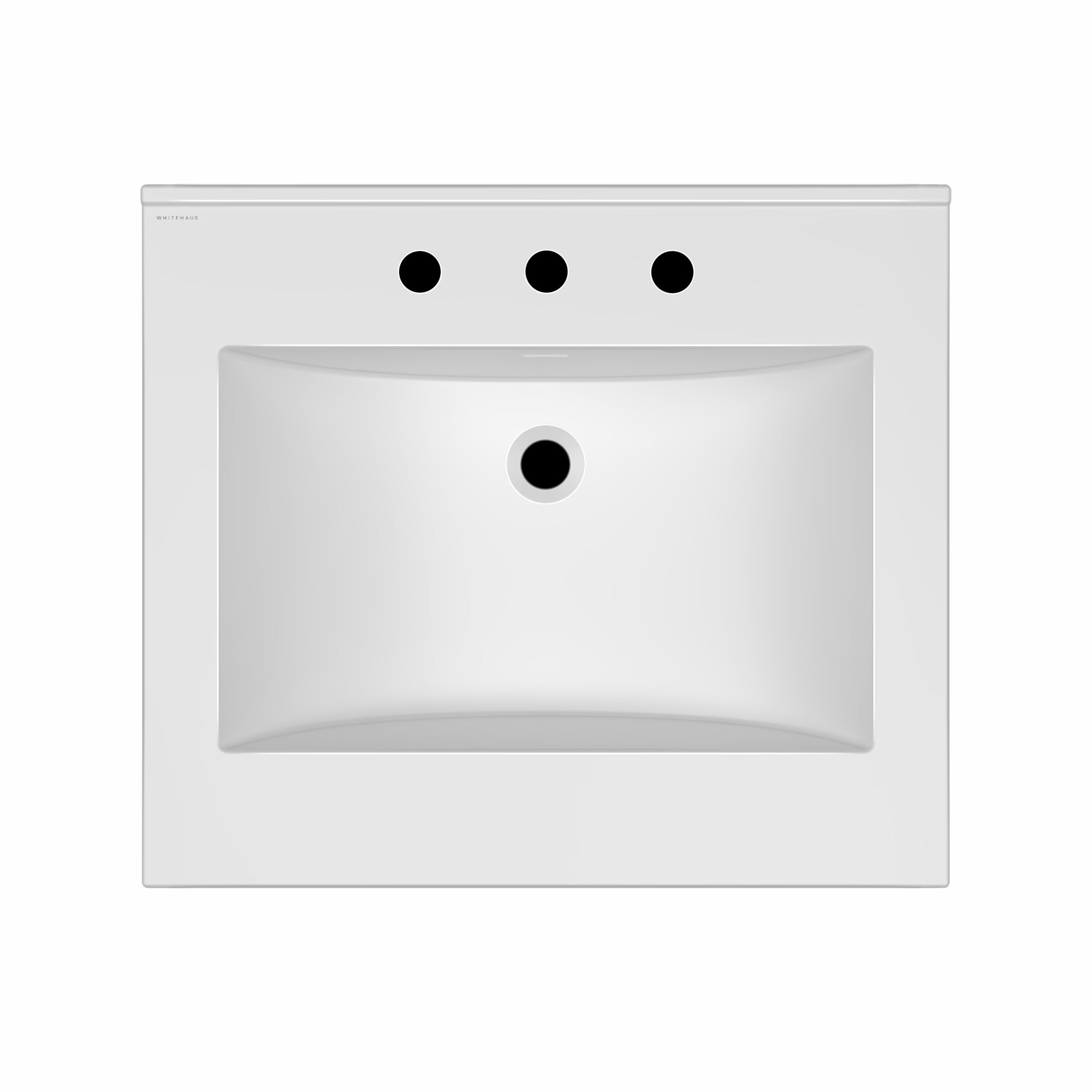 Countertop Vanity Sink with Integrated Rectangular Bowl, Faucet Drilling Options and Overflow