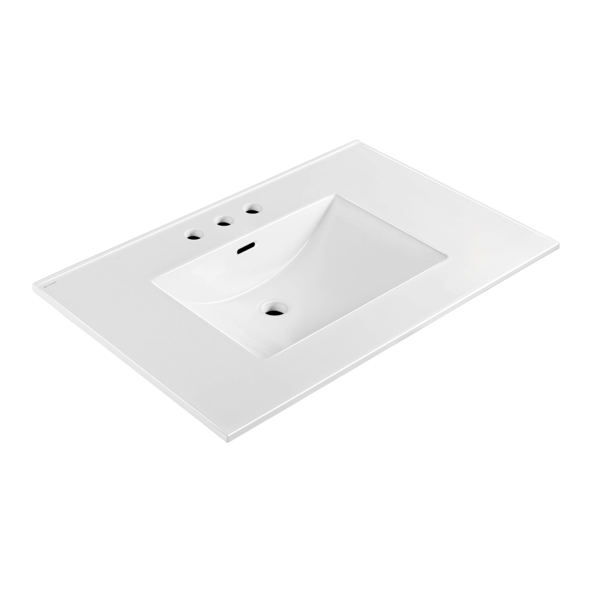 Countertop Vanity Sink with Integrated Rectangular Bowl, Faucet Drilling Options and Overflow