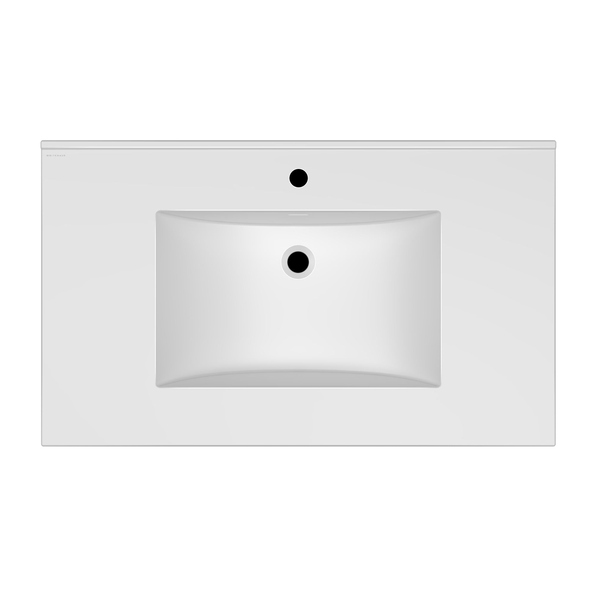 Countertop Vanity Sink with Integrated Rectangular Bowl, Faucet Drilling Options and Overflow