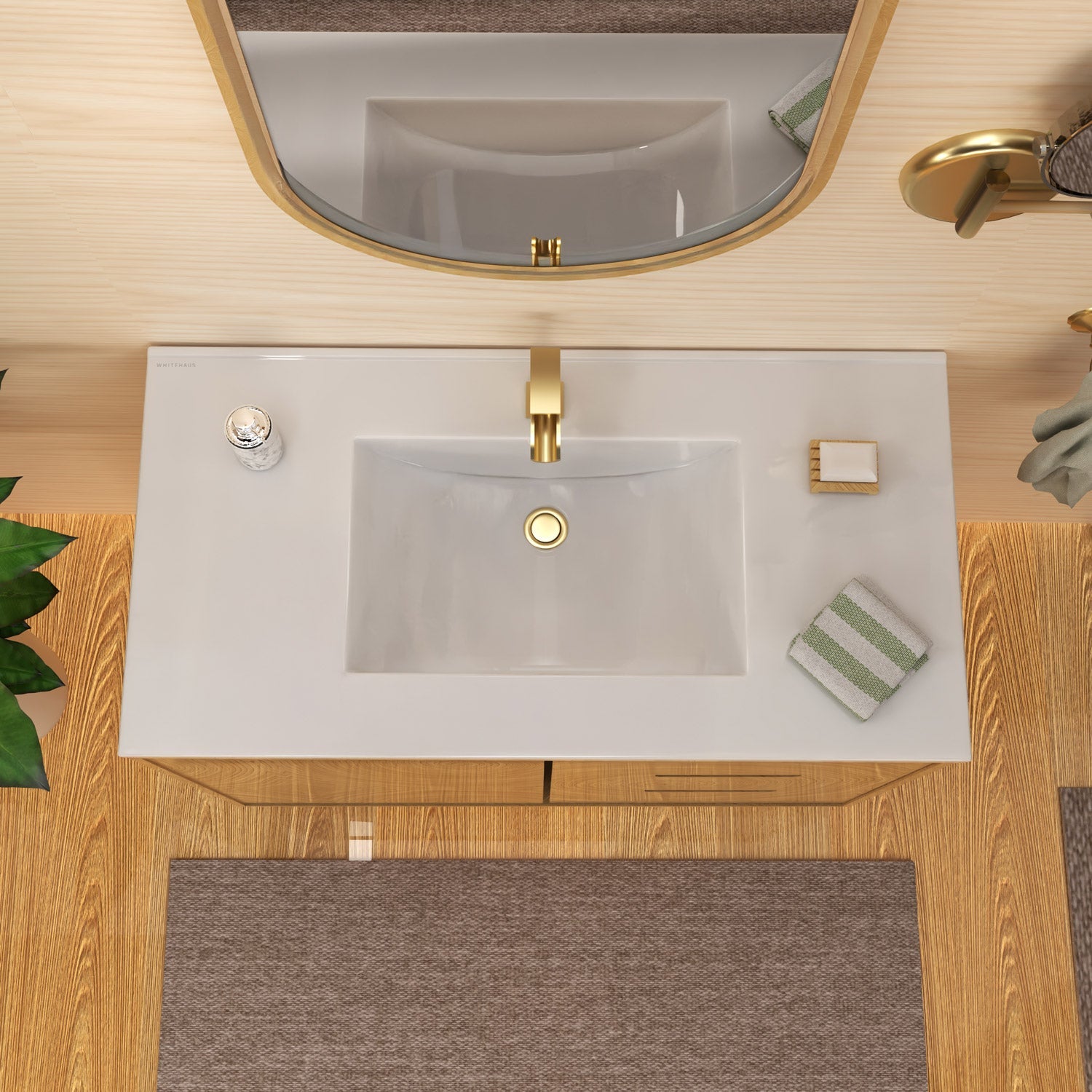 Countertop Vanity Sink with Integrated Rectangular Bowl, Faucet Drilling Options and Overflow