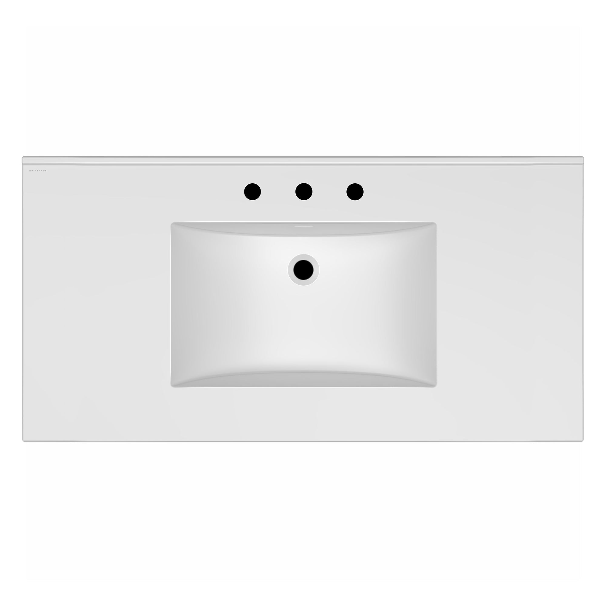 Countertop Vanity Sink with Integrated Rectangular Bowl, Faucet Drilling Options and Overflow