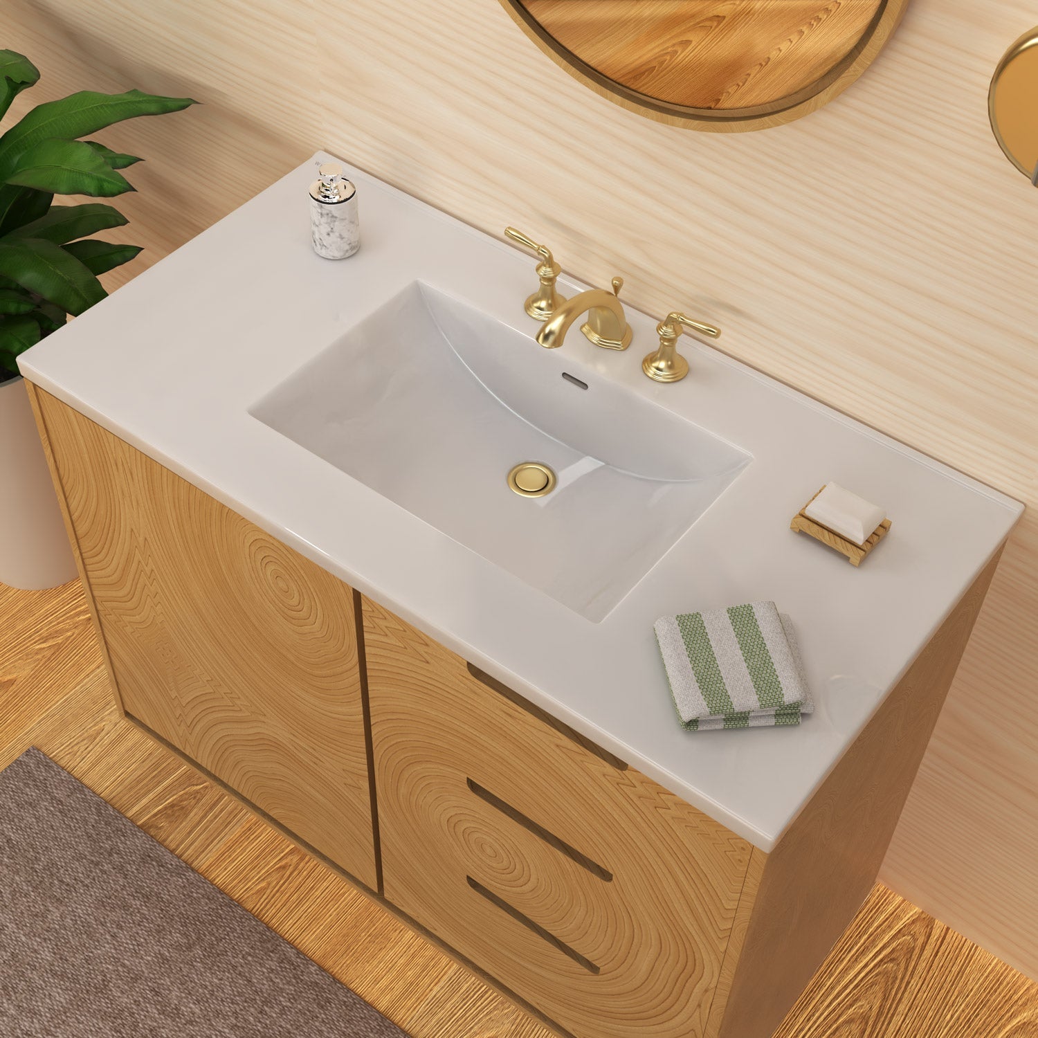 Countertop Vanity Sink with Integrated Rectangular Bowl, Faucet Drilling Options and Overflow
