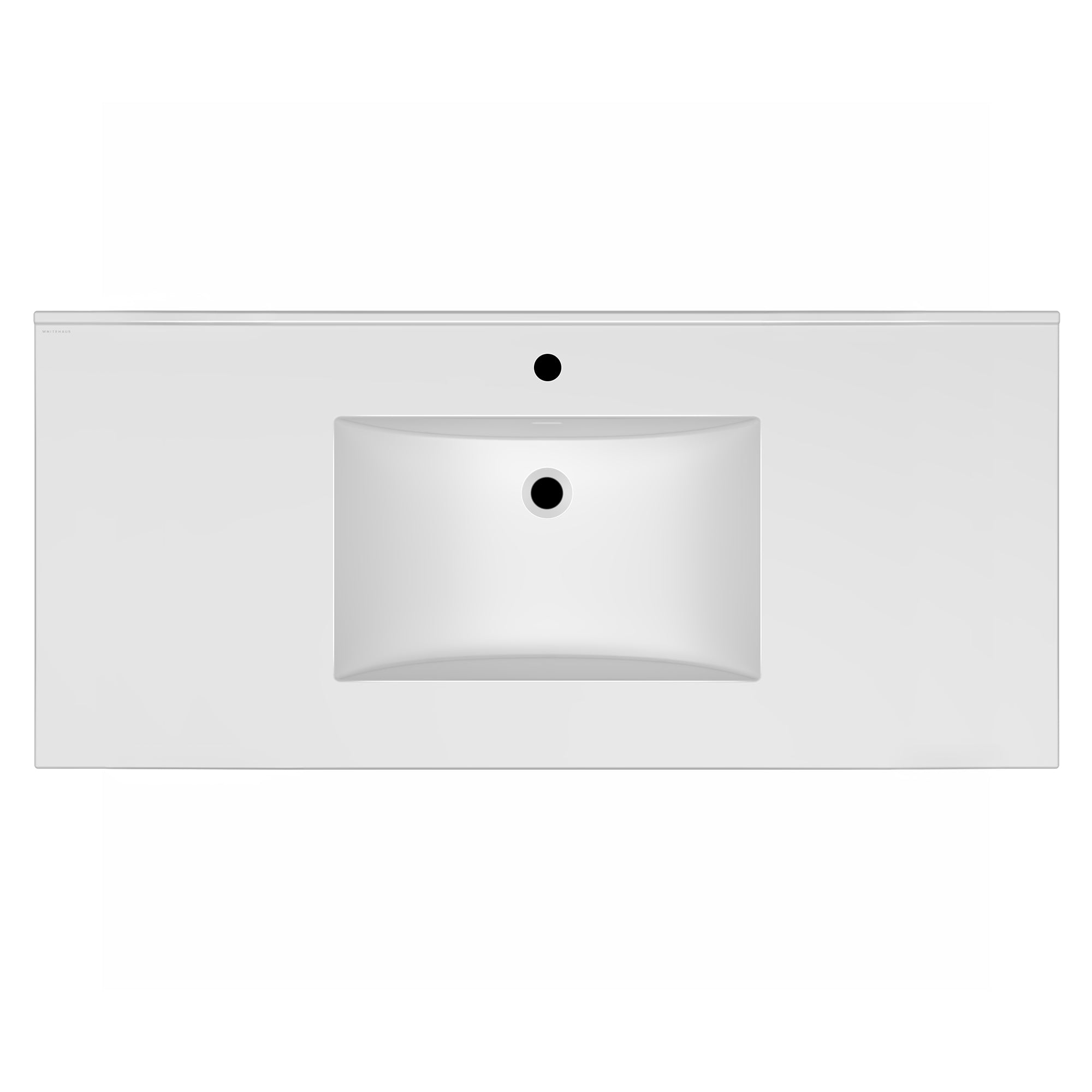 Countertop Vanity Sink with Integrated Rectangular Bowl, Faucet Drilling Options and Overflow