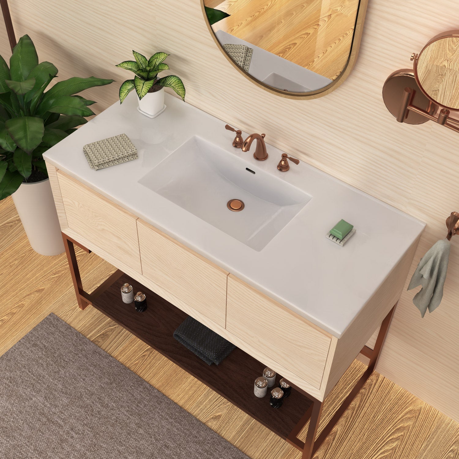 Countertop Vanity Sink with Integrated Rectangular Bowl, Faucet Drilling Options and Overflow