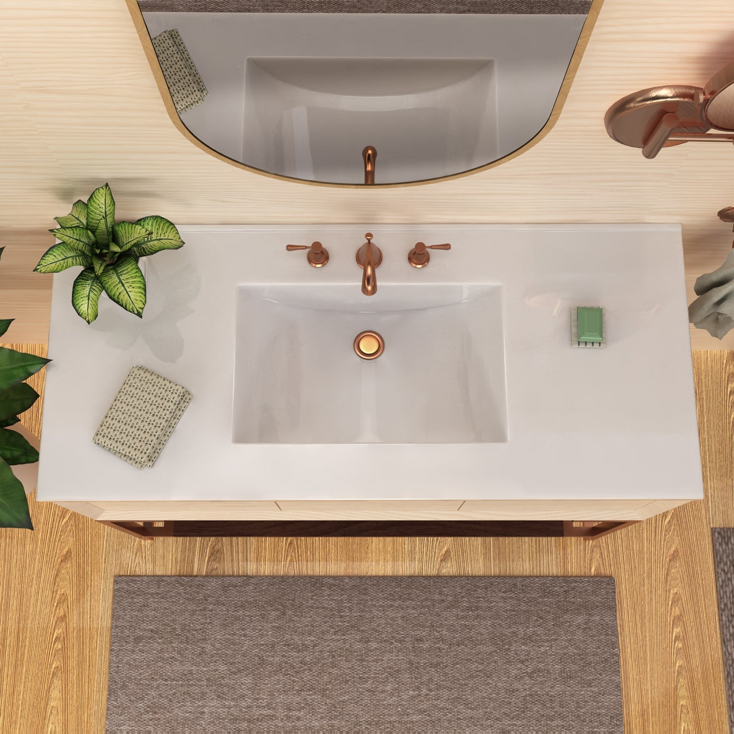 Countertop Vanity Sink with Integrated Rectangular Bowl, Faucet Drilling Options and Overflow