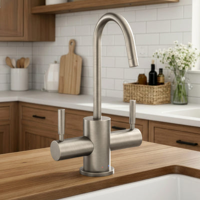 Point of Use Instant Hot/Cold Water Drinking Faucet with Gooseneck Swivel Spout