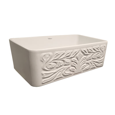 Reversible 30" Fireclay kitchen sink with Gothic & Flutted front aprons