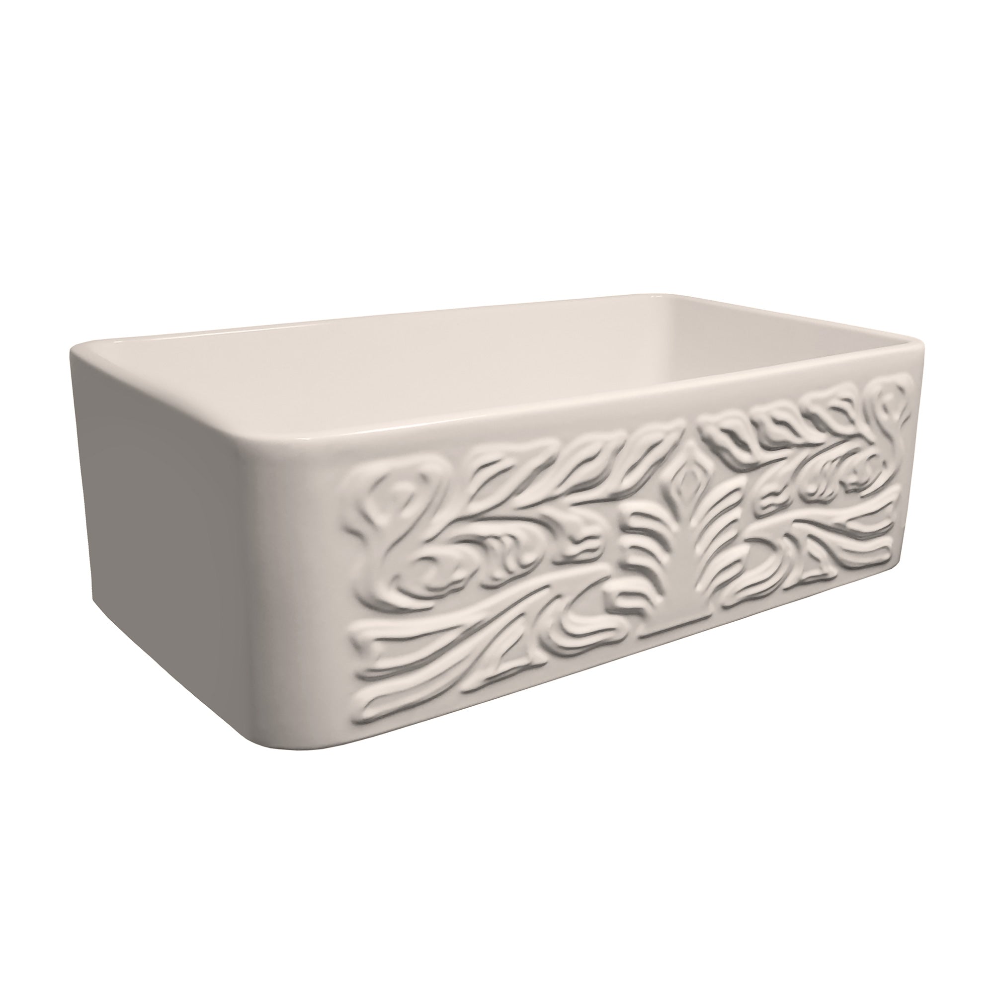 30" Reversible Single Bowl Fireclay Kitchen Sink: Roman Floral & Fluted Front Apron
