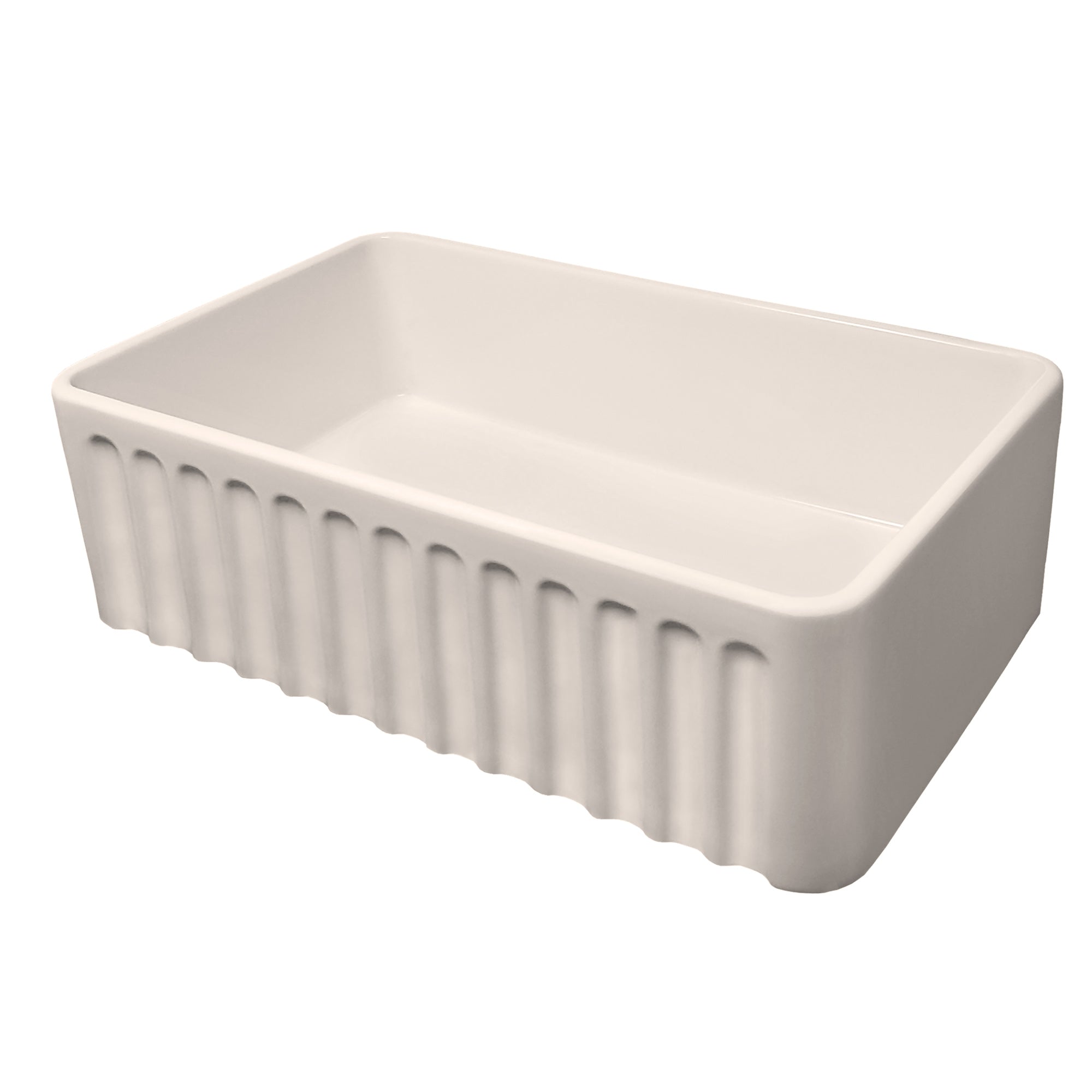 30" Reversible Single Bowl Fireclay Kitchen Sink: Roman Floral & Fluted Front Apron