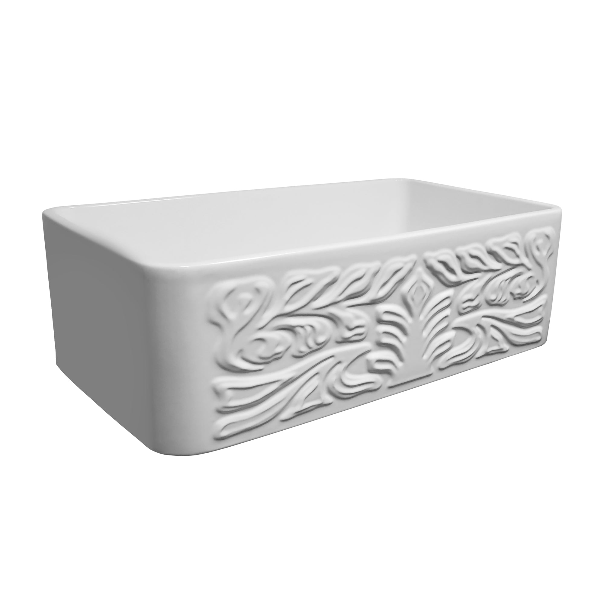30" Reversible Single Bowl Fireclay Kitchen Sink: Roman Floral & Fluted Front Apron