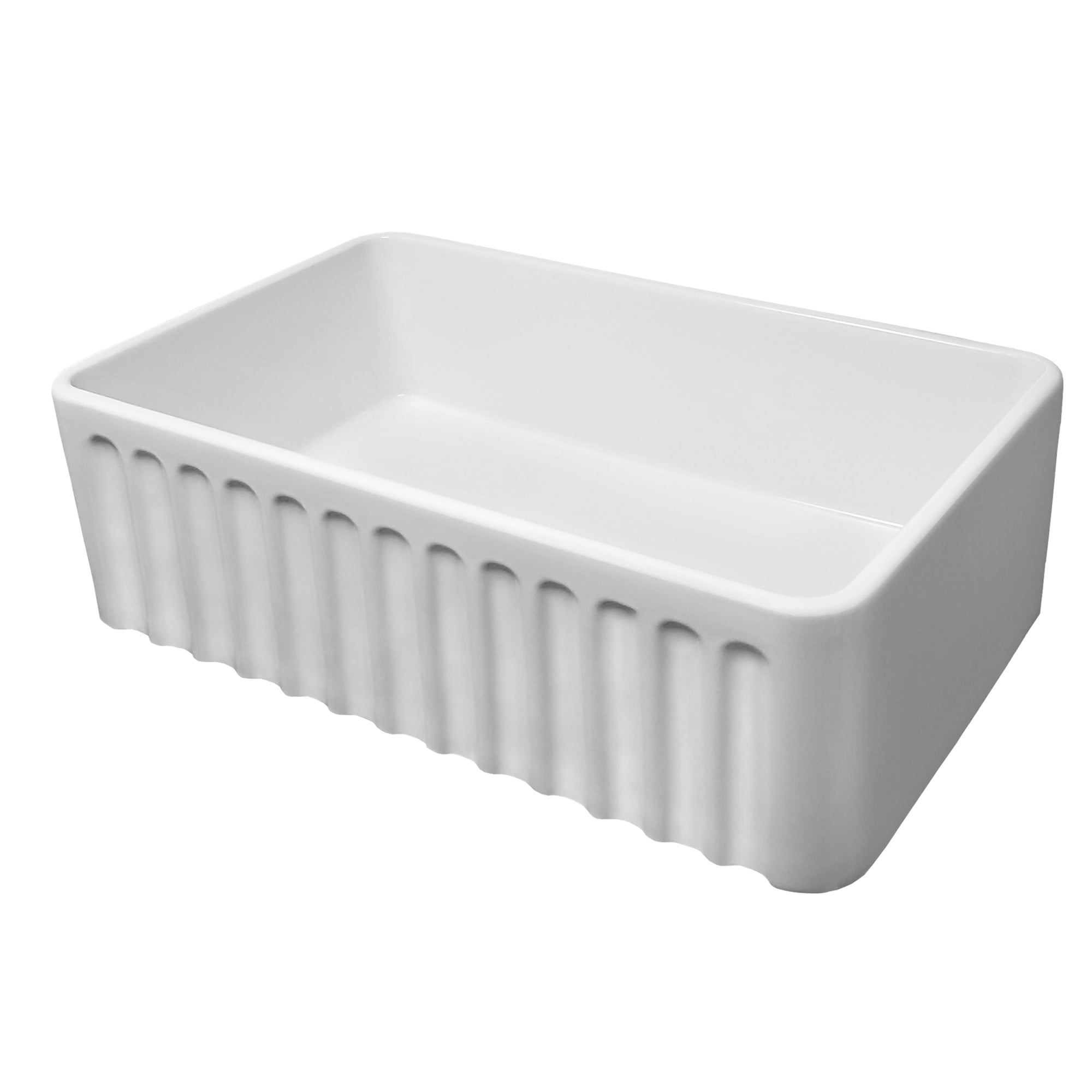 30" Reversible Single Bowl Fireclay Kitchen Sink: Roman Floral & Fluted Front Apron
